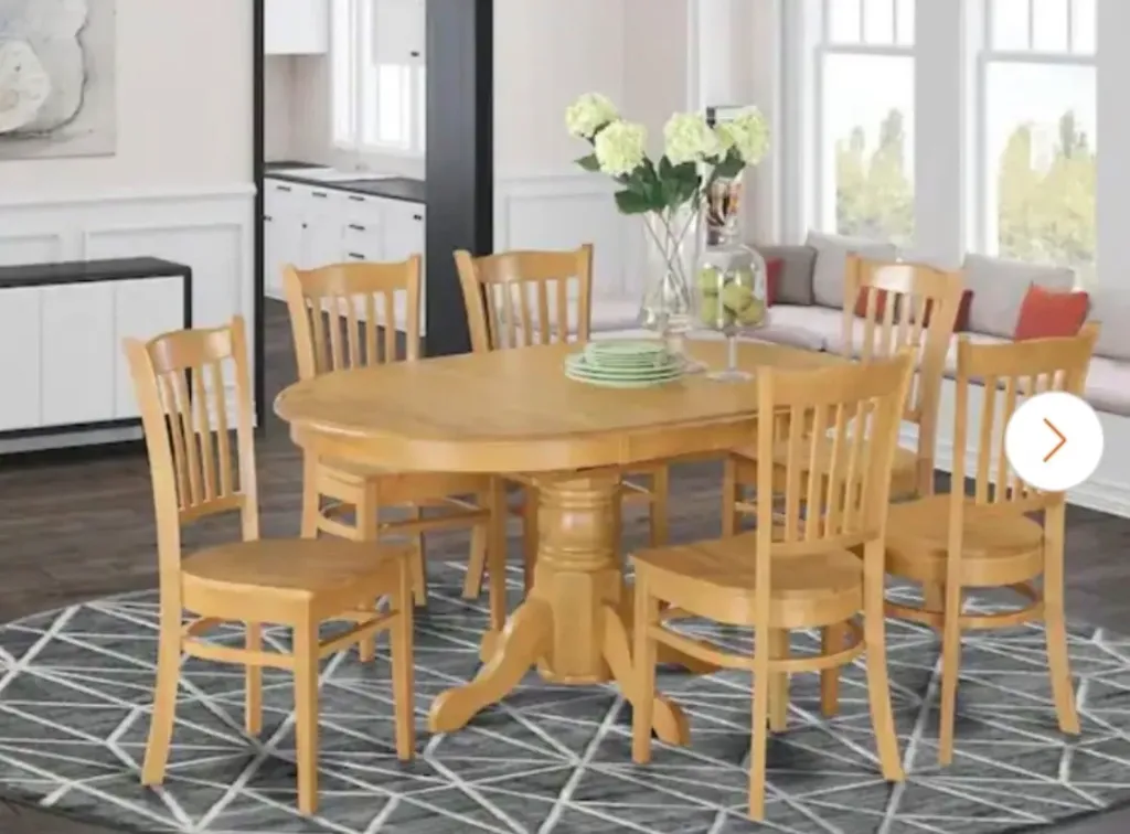 7-PIECE OVAL NATURAL OAK FINISH SOLID WOOD DINING SET
