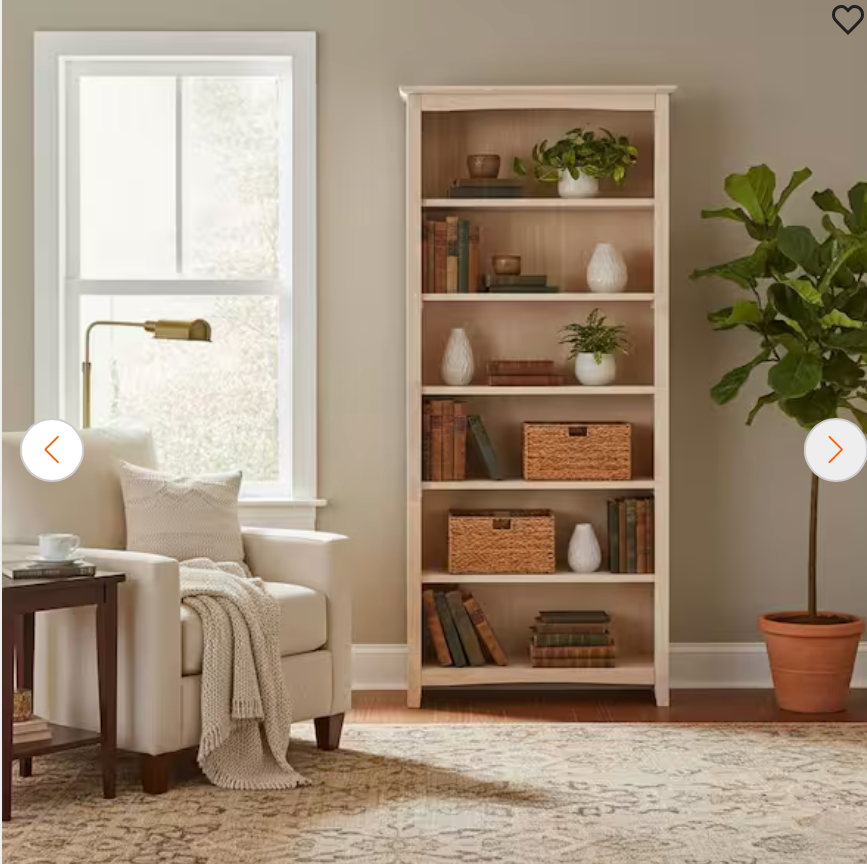 72 in. Unfinished Wood 6-shelf Standard Bookcase with Adjustable Shelves
