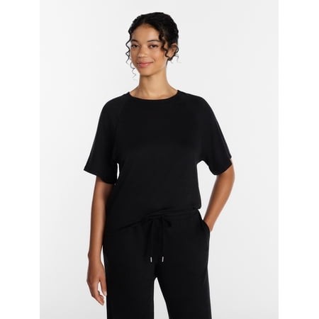 Joyspun Womens Large 12/14 French Terry Knit Sleep Top with Short Sleeves