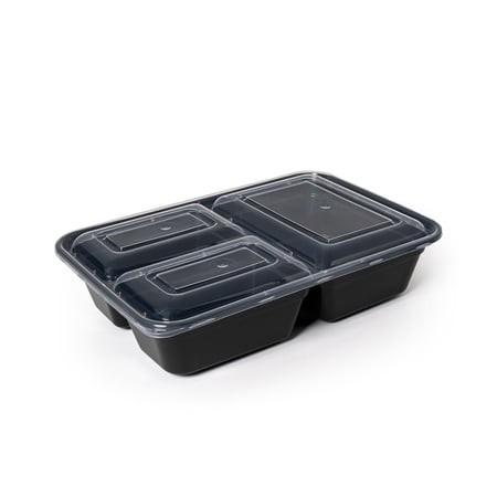 Mainstays 5-Pack Meal Prep Containers with 3 Compartments and Lids  BPA-Free  Leak-Resistant  Microwave and Dishwasher Safe