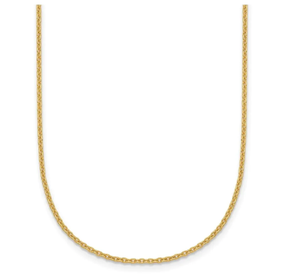 18" 24K Yellow Gold Polished 1.3mm Solid Cable Chain Necklace