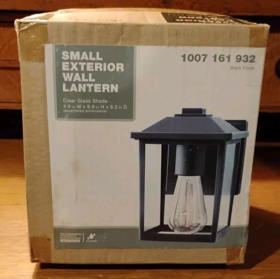 1-Light 7 in. Black Hardwired Outdoor Wall Lantern