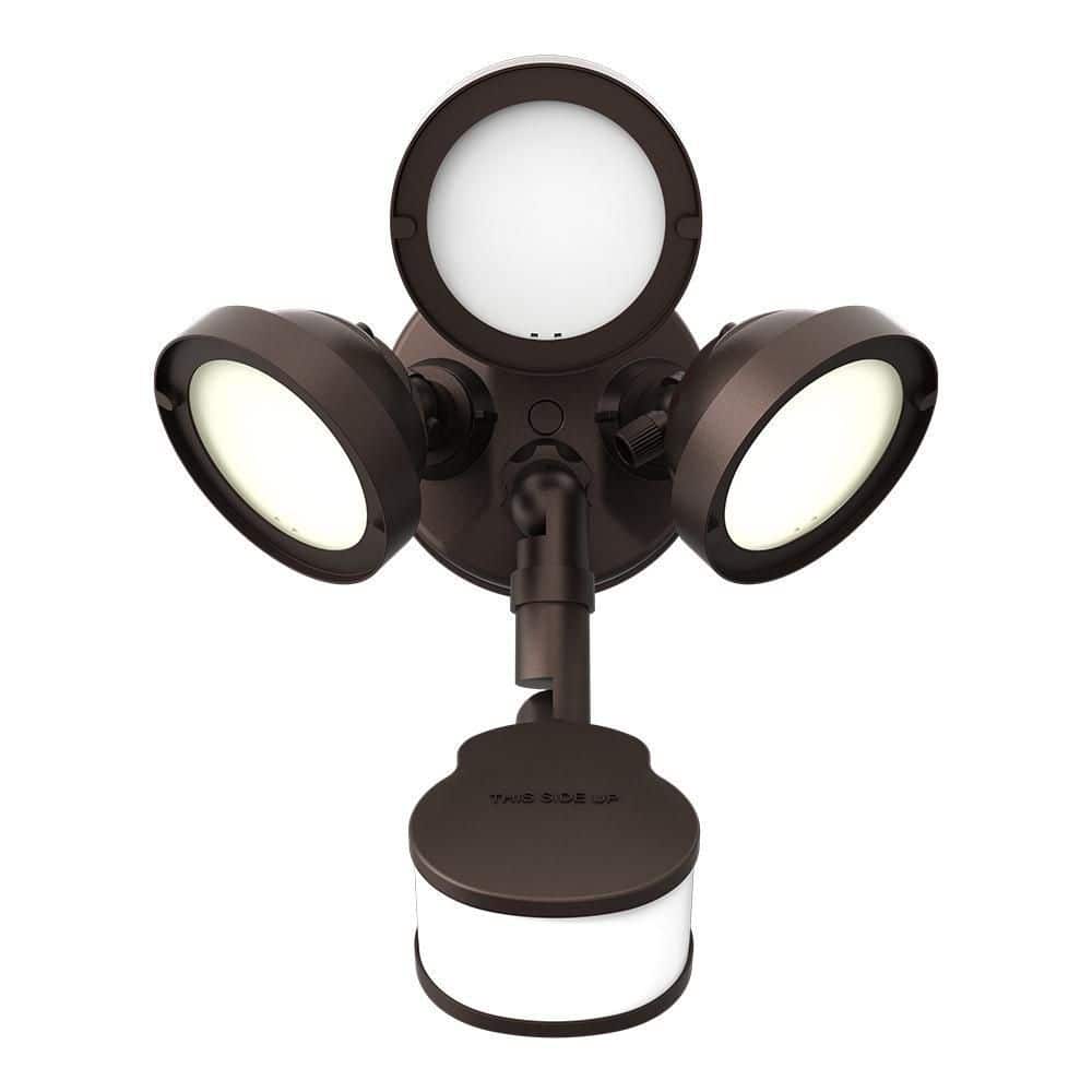 TGS 27-Watt, Bronze, Motion Sensor, Outdoor Integrated LED Flood Light with Round Triple Head, 4000K, 3000 Lumens