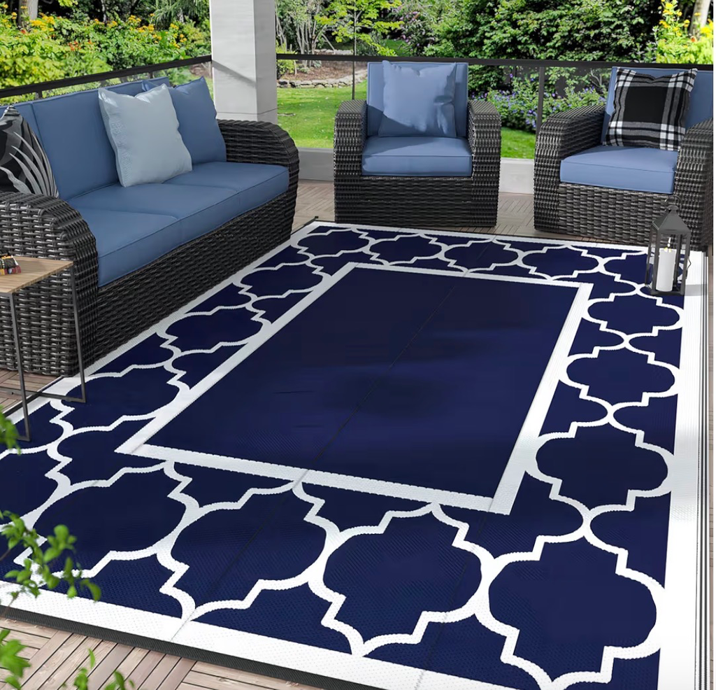 8x10 outdoor plastic rug, Blue & White