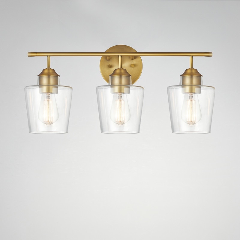 22 in. 3-Light Antique Brass Vanity Light with Goblet Glass Shade