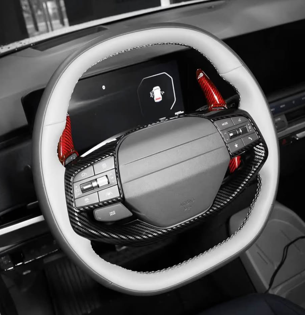 Steering Wheel Button Frame Cover Compatible with Kia K4 2025,Kia EV6 2025,Kia Sportage 2026,Kia EV3 2026,Kia EV4 Accessories (1, Carbon Fiber Pattern)