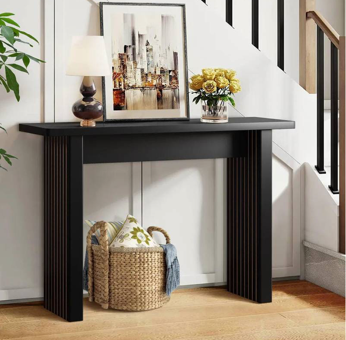 Black Console Table, 43 in. Engraved Line