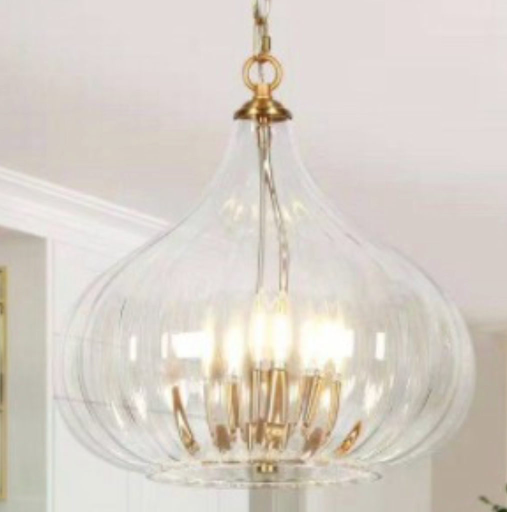 Zevni Modern 3-Light Plating Brass Chandelier with Waterdrop Clear Glass Shade