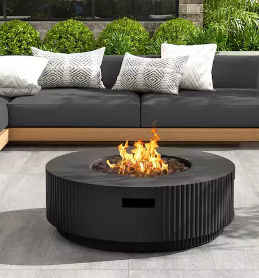Archer 30 in. 40000 BTU Patio Mgo Lightweight Concrete Propane Outdoor Fire Pit Table with Lid Matte Black