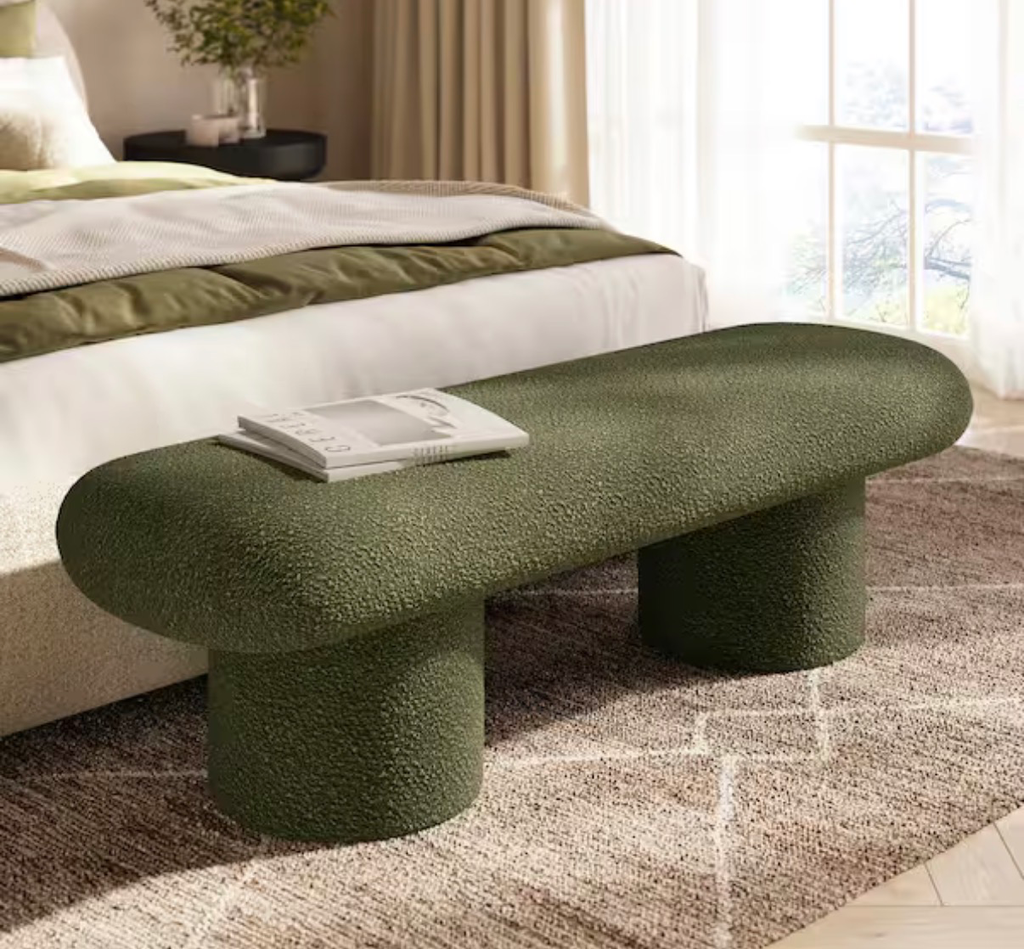 Este Fern Green Boucle 55.5 in. Bedroom Bench Without Back