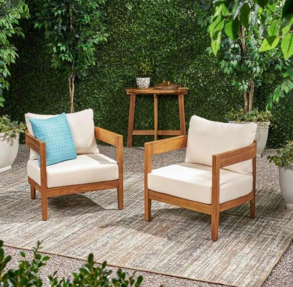 Brooklyn Teak Brown Removable Cushions Wood Outdoor Patio Lounge Chair with Beige Cushion (One chair)