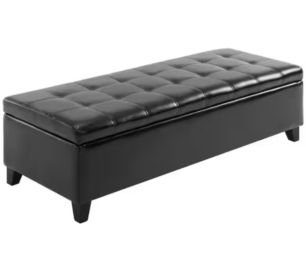 BLACK FAUX LEATHER TUFTED STORAGE