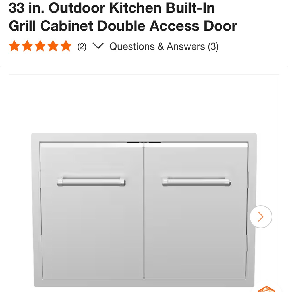 33 in. Outdoor Kitchen Built-In Grill Cabinet Double Access Door
