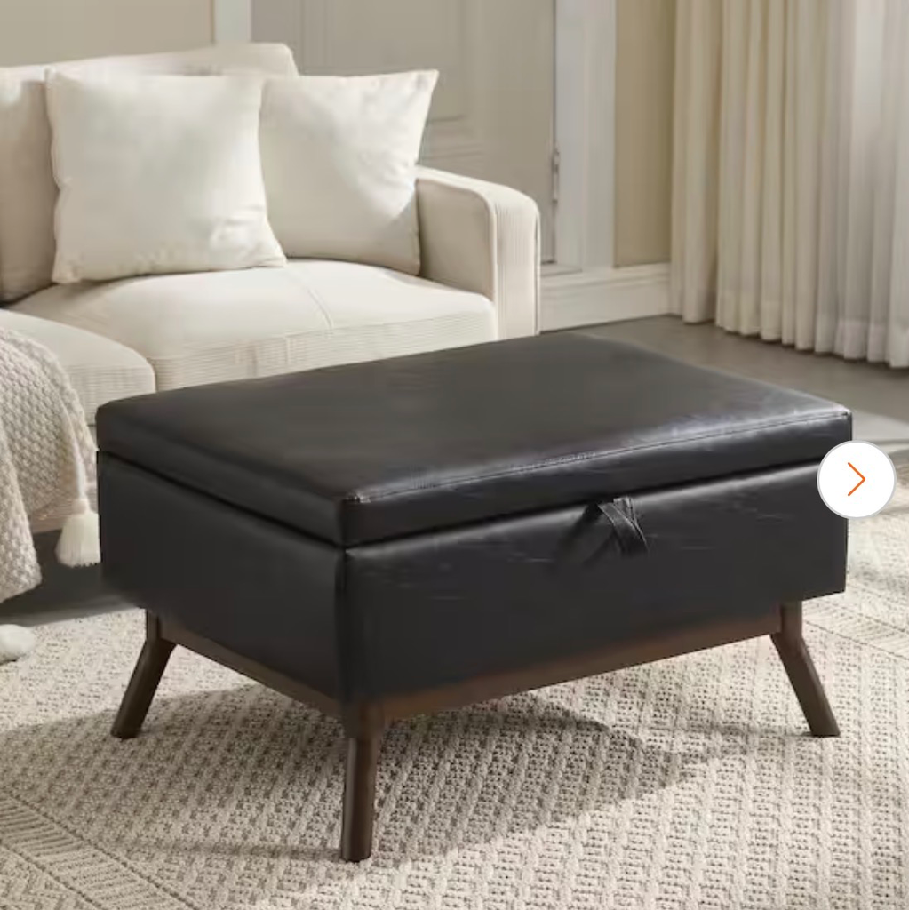 Divine Black 31.5 Faux Leather Mid Century Modern Square Coffee Table Storage Ottoman