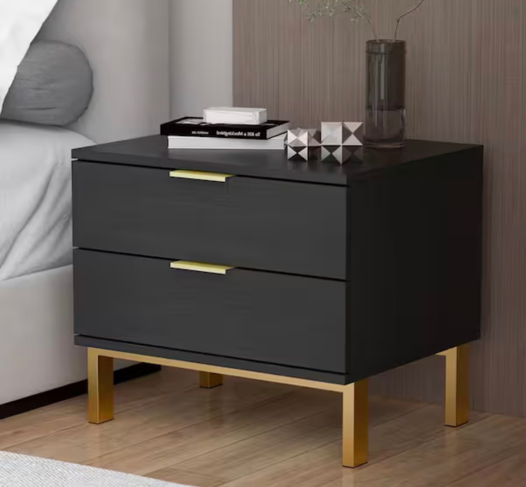 2-DRAWER BLACK WOODEN NIGHTSTAND