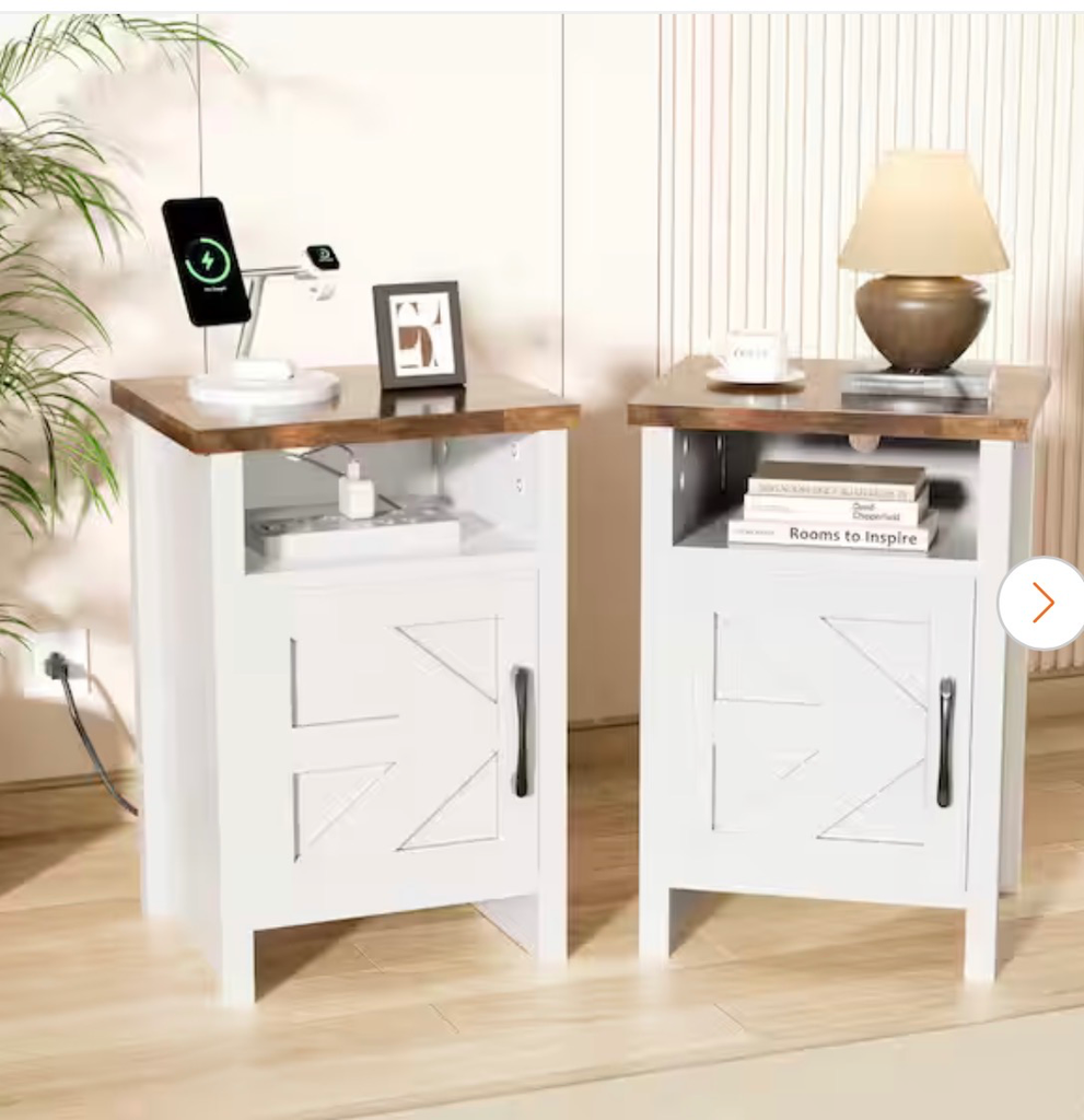 Farmhouse Modern Nightstand with Shelf and Barn Door, for Bedroom, Oak