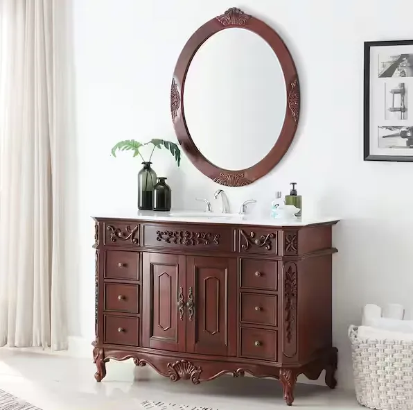 Winslow 48 in. W x 22 in. D x 35 in. H Single Sink Freestanding Bath Vanity in Antique Cherry with White Marble Top