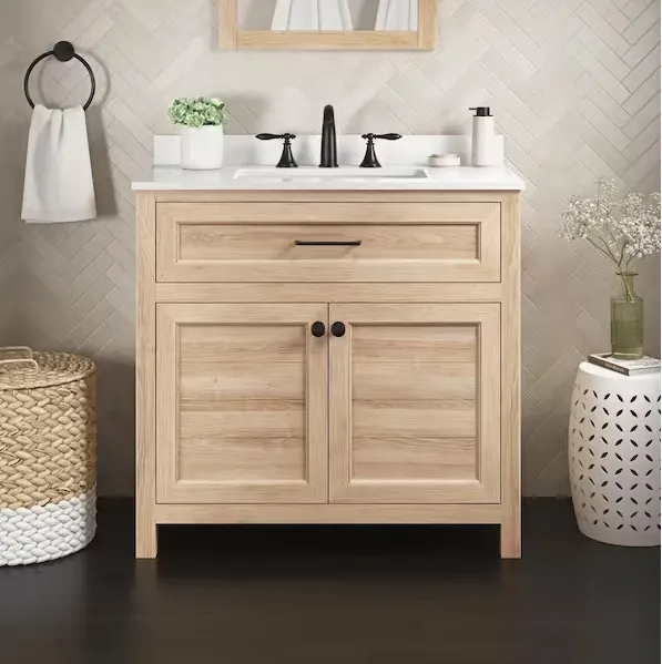 Hanna 36 in. Single Sink Weathered Tan Bath Vanity with White Engineered Stone Top (Assembled)