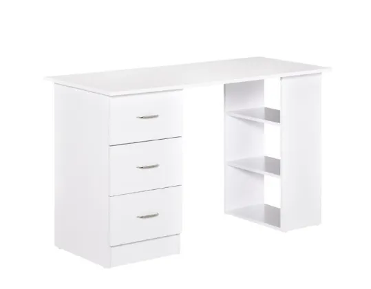 Modern Home Office Computer Desk Bookcase w/ 3 Drawer and Storage Shelf, White, 47.25"x19.25"x28.25"