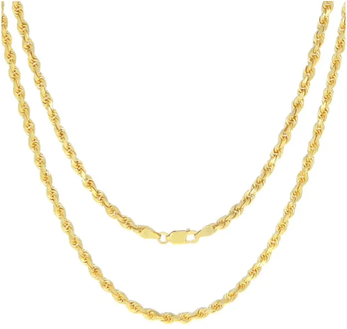 18" 14K Solid Yellow Gold Twisted Rope Chain Necklace, Diamond Cut Classic Chain